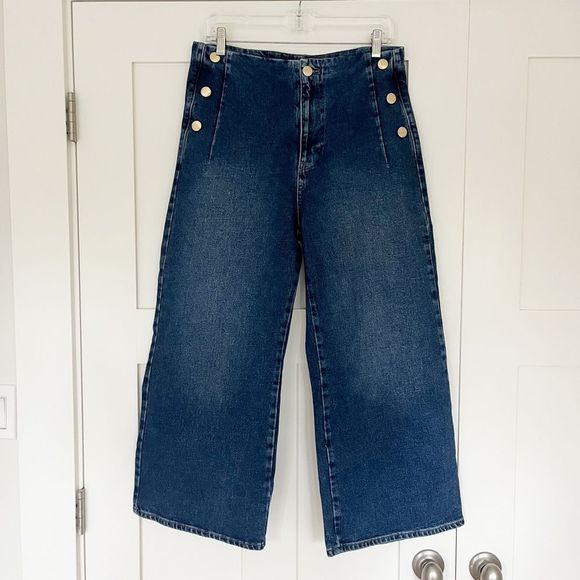 Zara Cropped Z1975 Wide Leg Buttoned - Picture 3 of 10